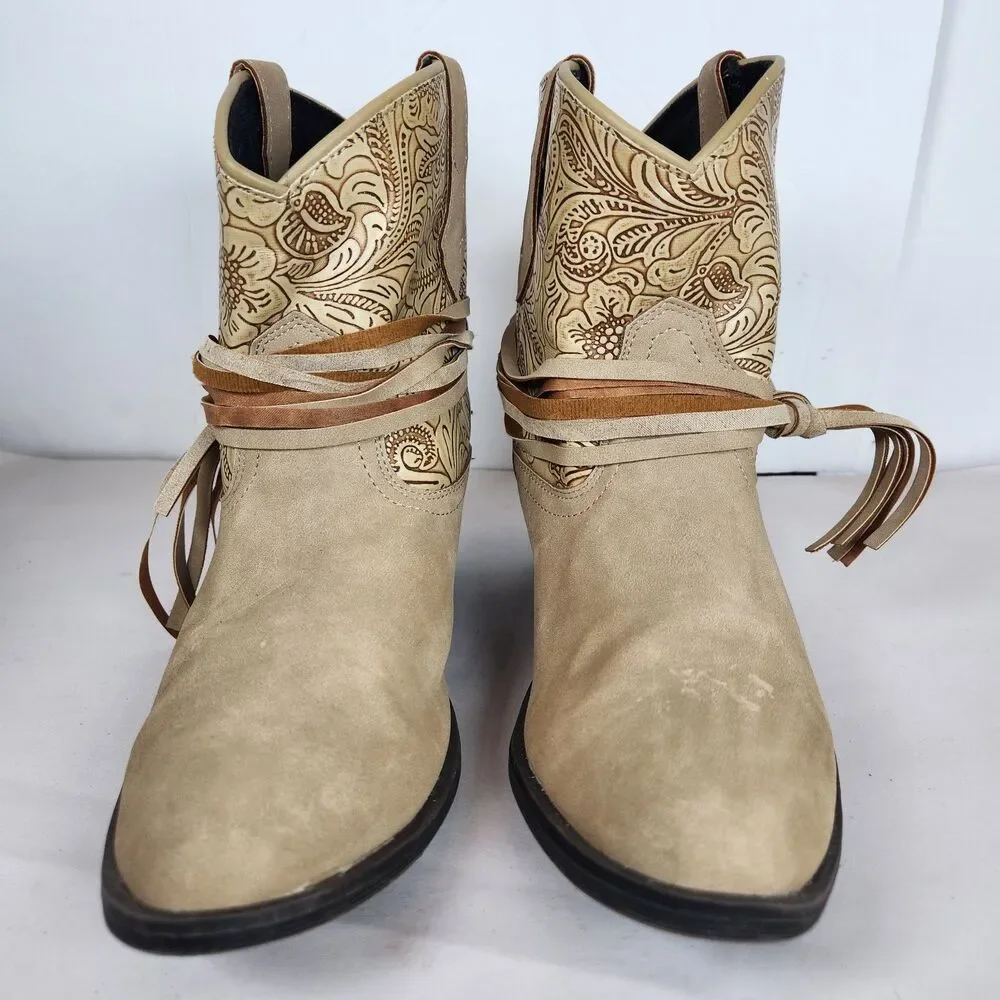 DINGO Brown Suede‎ Booties Women's Size 8.5 southwest ankle boots strap western